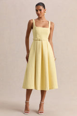 Camoria | Lemon Boucle Square-Neck Midi Dress