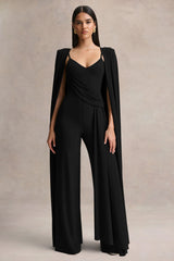 Labina | Black Plunge-Neck Jumpsuit With Cape-Sleeves
