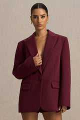 Katherine | Burgundy Plunge-Neck Oversized Blazer