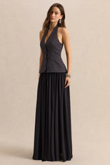 Zarina | Black & White Plunge-Neck Maxi Dress
