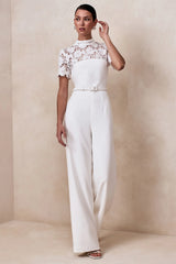Liliana | White High-Neck Jumpsuit With Lace Detailing