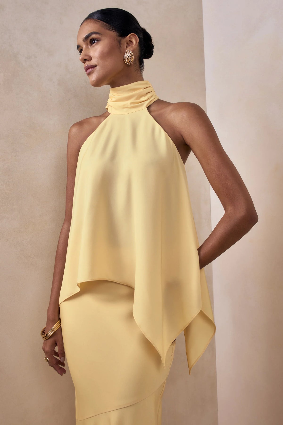 Sancelle | Lemon Satin Halter-Neck Top