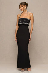 Illiana | Black Bandeau Hand-Embellished Maxi Dress