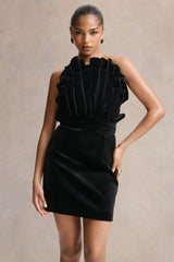 Polly | Black Velvet Ruffled Strapless Mini Dress