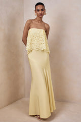 Clemency | Lemon Lace And Satin Bandeau Maxi Dress