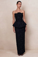 Delvine | Black Lace Bandeau Corset Maxi Dress