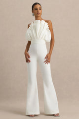 Riga | White Ruffled Asymmetric Jumpsuit