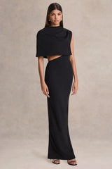Roseth | Black High-Neck Maxi Dress With One-Sleeve And Body Cut-Out Detail