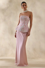 Corvina | Pink Embellished Floral Bandeau Corset Maxi Dress