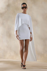 Prislia | White Round-Neck Mini Dress With Cape