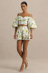 Pixel | White Botanical Print Shorts