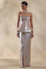 Dalisse | Nude Sequin Bandeau Corset Maxi Dress