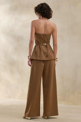 Meliva | Brown Pinstripe Wide-Leg Tailored Trouser