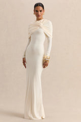 Evessa | Cream High-Neck Maxi Dress With Gathered-Detailing