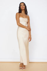 Start of Something New Satin Maxi Dress Beige