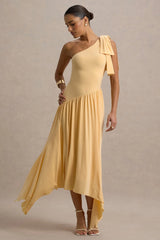 Lotus Love | Orange One-Shoulder Hanky-Hem Maxi Dress With Bow