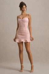 Luisa | Pink Satin Sweetheart Mini Dress With Lace Details