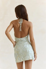 Chasing Truth Mesh Halter Mini Dress Sage