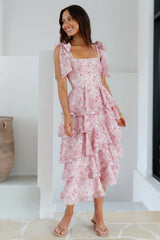 Poetry At Dawn Midi Dress Pink