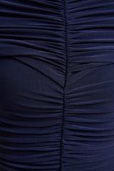 Azaria | Navy High-Neck Maxi Dress With Ruched Detailing