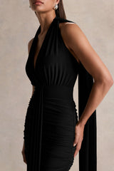 Roselani | Black Halter-Neck Maxi Dress With Open-Back