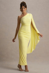 Clementina | Lemon Asymmetric Cape Sleeve Maxi Dress