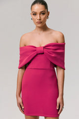Sadie | Hot Pink Bow Bardot Mini Dress
