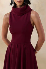 Exclusivity | Burgundy High-Neck Midi Dress