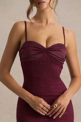 Juana | Burgundy Lace And Satin Sweetheart-Neck Satin Maxi Dress