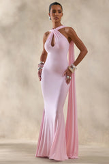 Rhoda | Light Pink Twist Halter-Neck Cape Maxi Dress