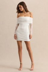Incantelle | White Bardot-Neck Mini Dress