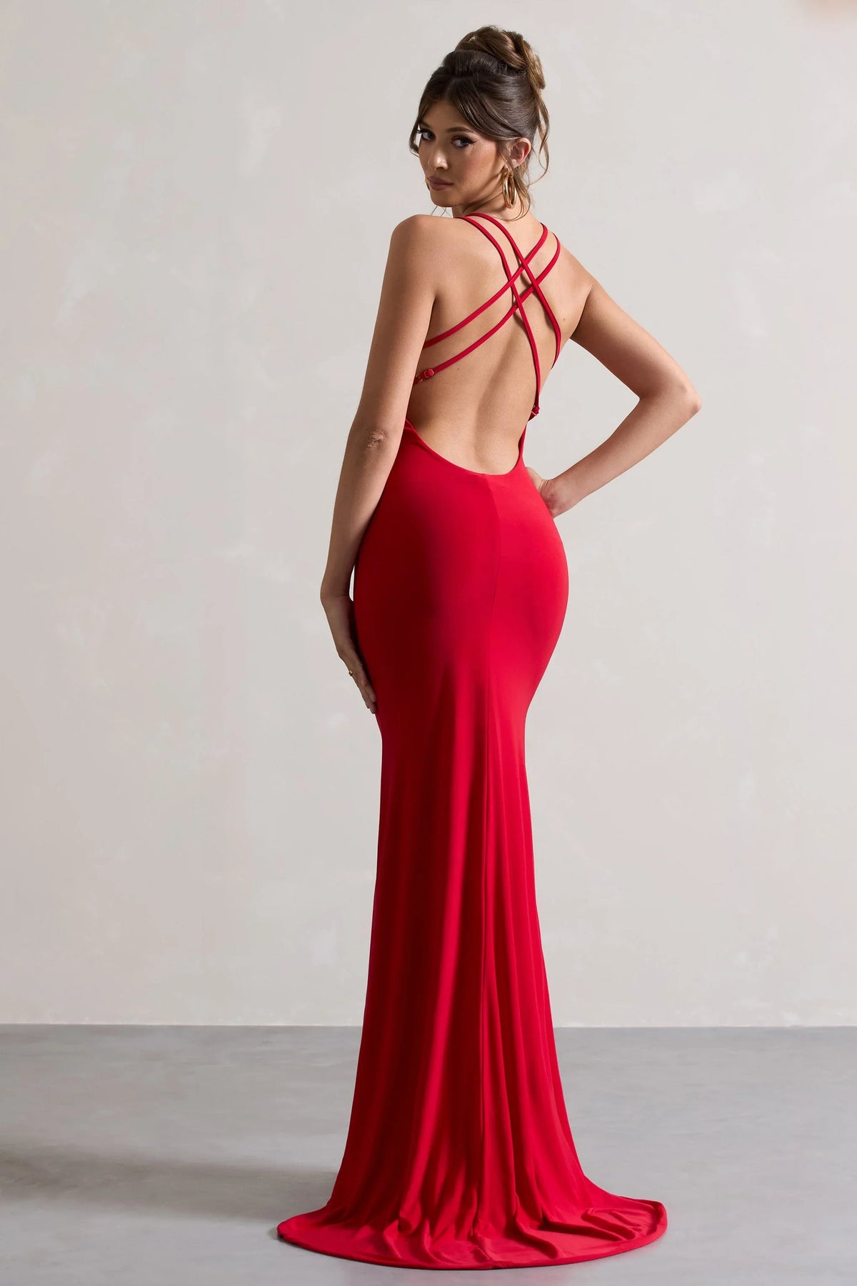 Lucky Day | Red Cross Over Back Fishtail Maxi Dress
