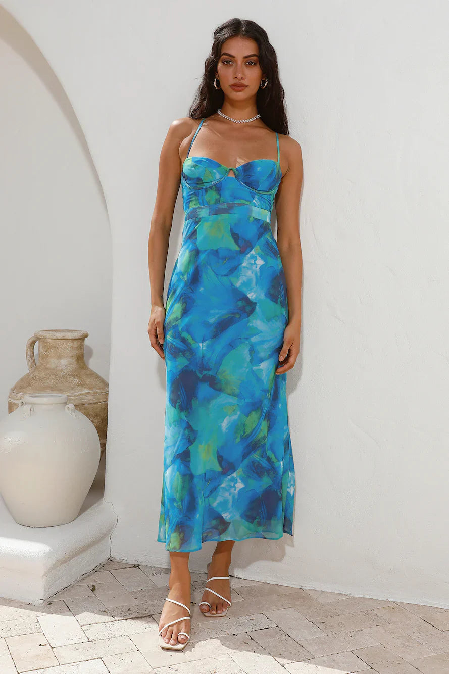 Diving Into The Ocean Midi Dress Blue