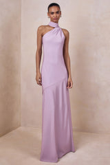 Cara | Lilac Satin High-Neck Maxi Dress