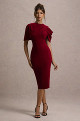 Dorothea | Berry Draped Midi Dress With Cape