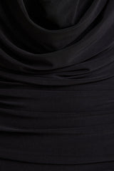 Griselda | Black Plunge-Neck Midi Dress With Sheer Long-Sleeves