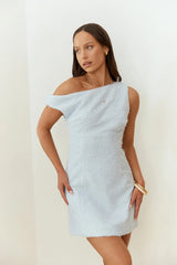Dreaming Days Off Shoulder Mini Dress Blue