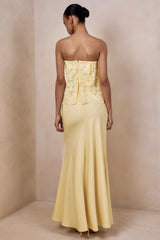 Clemency | Lemon Lace And Satin Bandeau Maxi Dress