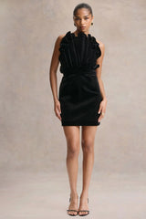 Polly | Black Velvet Ruffled Strapless Mini Dress
