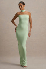 Nobu | Light Green Bandeau Maxi Dress With Halter-Collar