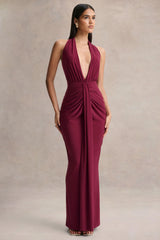 Lesley | Burgundy Plunge-Neck Maxi Dress
