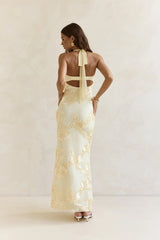 Skybloom Mesh Halter Maxi Dress Yellow
