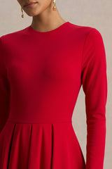 Bellamy | Red Crew-Neck Long-Sleeve Midi Dress